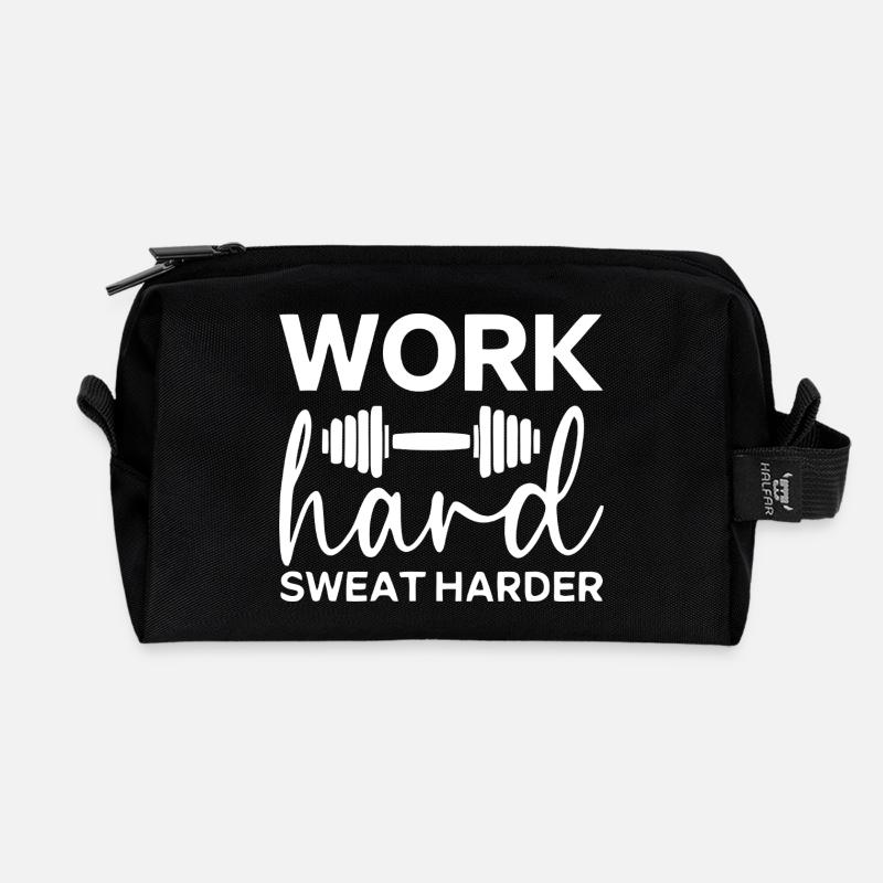 Motivational Weightlifting Workout Design - Recycled Toiletry Zip Bag - black