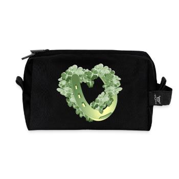 Heart of four-leaf clover - horseshoe for luck - Recycled Toiletry Zip Bag - black - Front