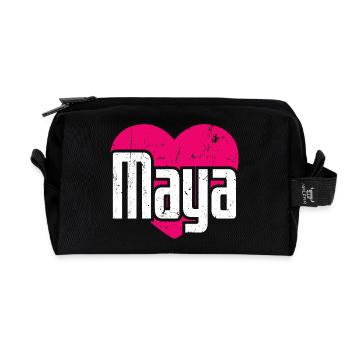 I Love Maya Pinkes Herz Ich liebe Maya - Recycelte Kulturtasche - Schwarz - Vorne