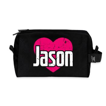 I Love Jason Pinkes Herz Ich liebe Jason - Recycelte Kulturtasche - Schwarz - Vorne