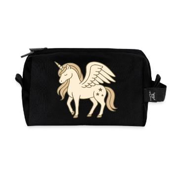 Niedliches geflügeltes Einhorn mit Sternen und Pastellmähne - Recycelte Kulturtasche - Schwarz - Vorne