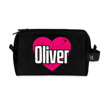 I Love Oliver Pinkes Herz Ich liebe Oliver - Recycelte Kulturtasche - Schwarz - Vorne