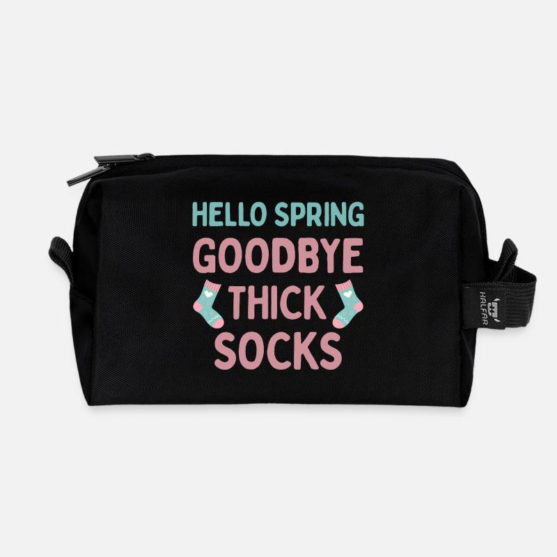 Hallo Frühling Auf Wiedersehen, dicke Socken - Recycelte Kulturtasche - Schwarz