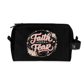 Faith Over Fear Pink Floral Design - Recycled Toiletry Zip Bag - black - Front