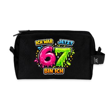 67 Six Seven Meme Gen Alpha Gift - Recycled Toiletry Zip Bag - black - Front