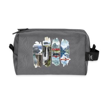 Voyage de vacances en Norvège – Motif fjord et nature sauvage - Trousse de toilette en tissu recyclé - anthracite - Devant