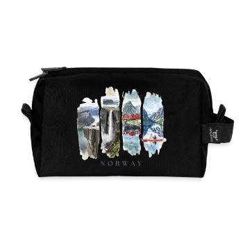 Voyage de vacances en Norvège – Motif fjord et nature sauvage - Trousse de toilette en tissu recyclé - noir - Devant