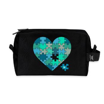 Jigsaw Puzzle Heart Teal - Recycled Toiletry Zip Bag - black - Front