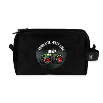 Vie à la ferme – Tracteur vert Vintage Halftone - Trousse de toilette en tissu recyclé - noir - Devant