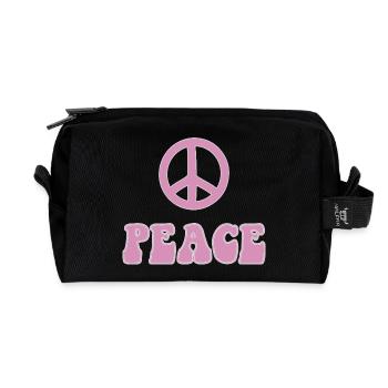 Flower Power de style rétro hippie Peace Symbol - Trousse de toilette en tissu recyclé - noir - Devant