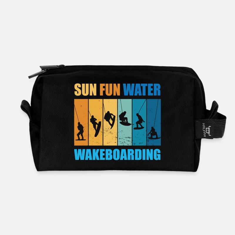 Sonne, Spass, Wasser, Wakeboarden - Recycelte Kulturtasche - Schwarz