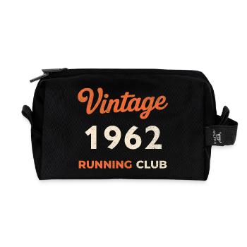 Vintage 1962 Running Club Birthday Gift Idea - Recycled Toiletry Zip Bag - black - Front
