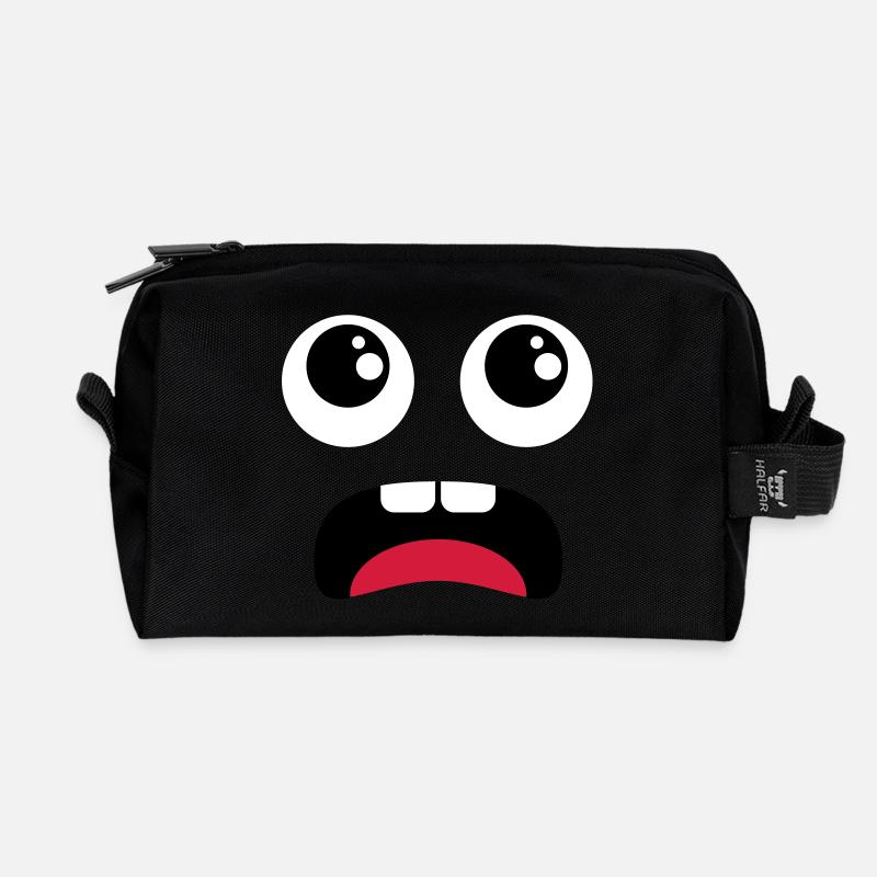 Terrified face - Comic - Recycled Toiletry Zip Bag - black