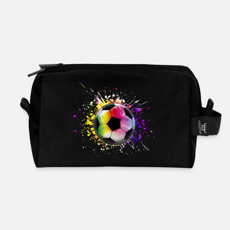 Bunter Fußball Regenbogenfarben - Recycelte Kulturtasche - Schwarz