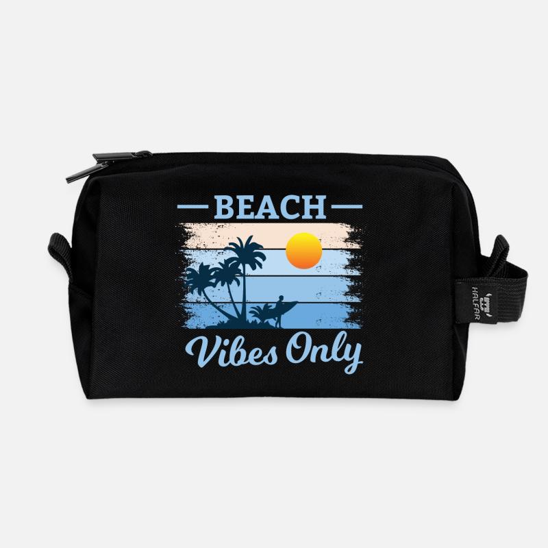 Beach Palm Tree Sunset Design - Recycled Toiletry Zip Bag - black
