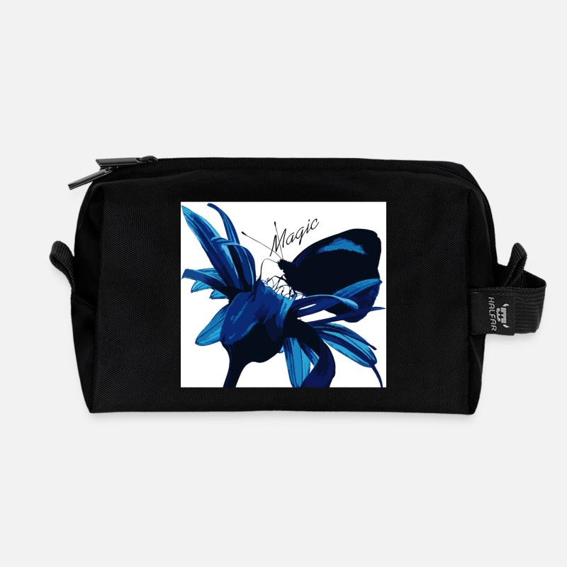 Blaues Blütenzauber mit Magic - Recycelte Kulturtasche - Schwarz