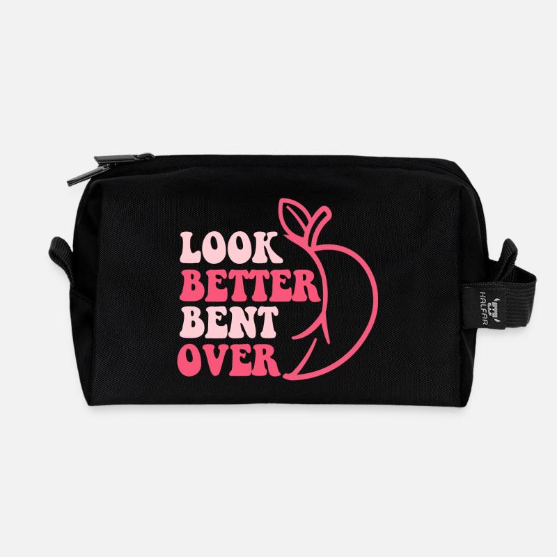 Design mit Obst und Motivationstext - Recycelte Kulturtasche - Schwarz