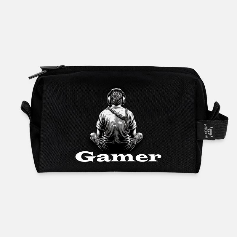 Gamer white - Recycled Toiletry Zip Bag - black