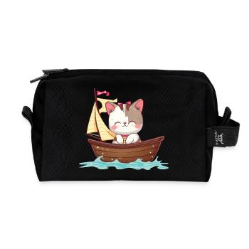 Cat Sailing, Dinghy Optimist Design Cat Girl - Recycled Toiletry Zip Bag - black - Front