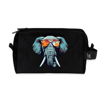 Eléphant avec lunettes de soleil - Été, Palmiers, Afrique - Trousse de toilette en tissu recyclé - noir - Devant
