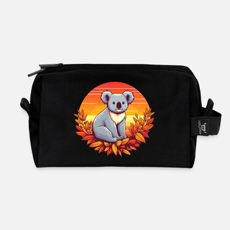 Herbstlicher Koala in bunten Blättern - Recycelte Kulturtasche - Schwarz