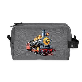 Nostalgie du dessin animé Steam Train - Trousse de toilette en tissu recyclé - anthracite - Devant