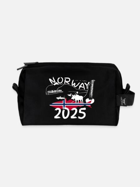 Norwegen 2025 Seelachs mit Bergen und Elch Angeln - Recycelte Kulturtasche - Schwarz