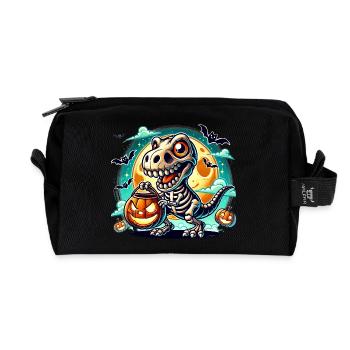 Süßer Dino Skelett Halloween Kürbislaterne - Recycelte Kulturtasche - Schwarz - Vorne