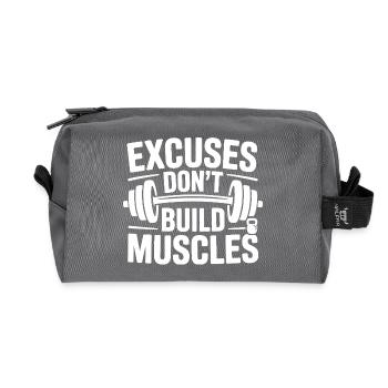 Excuses Don't Build Muscles Gym Motivation - Recycled Toiletry Zip Bag - anthracite - Front