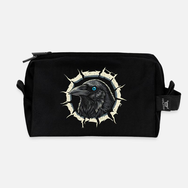 Gothic Krähe guckt aus Riss - Rabe - Recycelte Kulturtasche - Schwarz