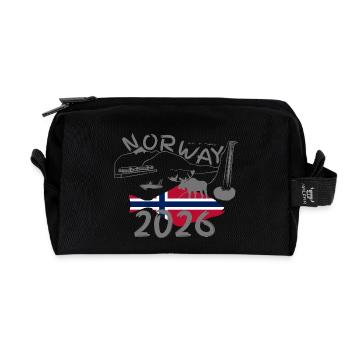 Norwegen 2026 Heilbutt mit Bergen und Elch Angeln - Recycelte Kulturtasche - Schwarz - Vorne
