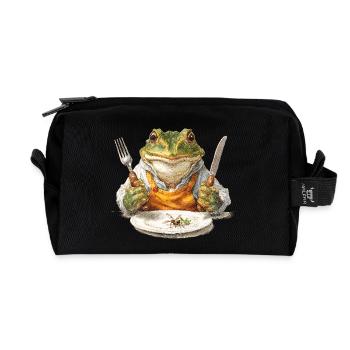 Cuisinier grenouille avec fourchette et couteau - Trousse de toilette en tissu recyclé - noir - Devant