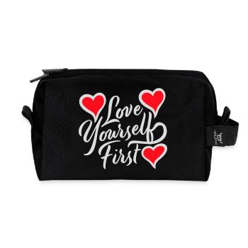 Love Yourself First Self-Love Self-Care - Recycled Toiletry Zip Bag - black - Front