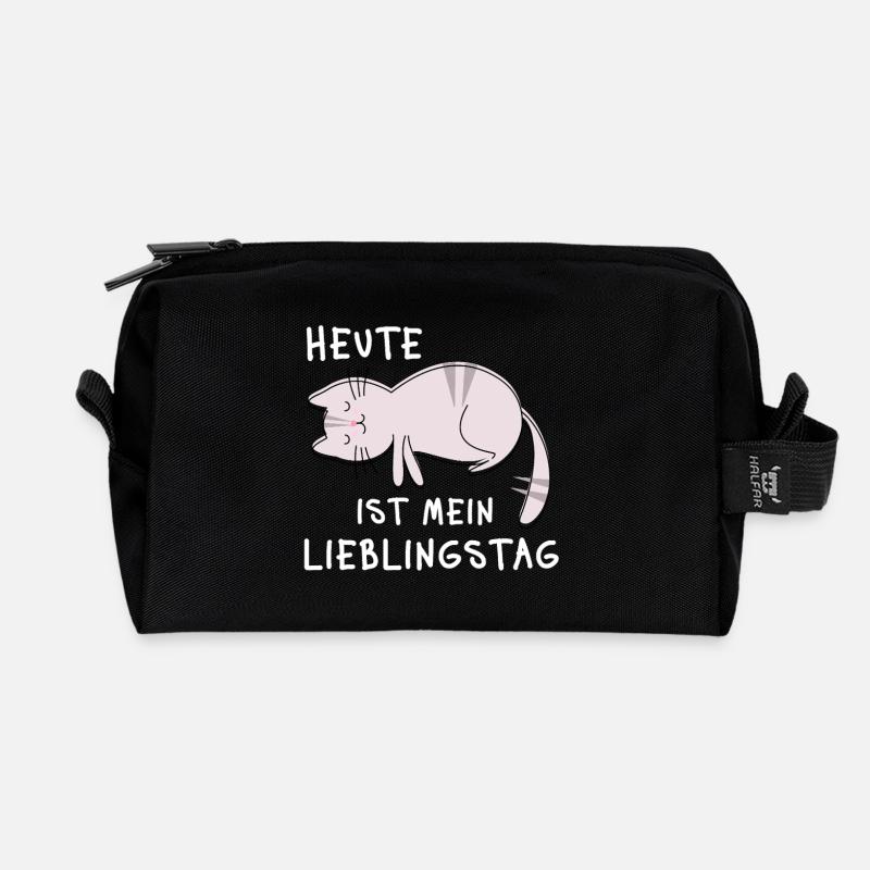 Heute ist mein Lieblingstag – Schlaf Katzen Spruch - Recycelte Kulturtasche - Schwarz