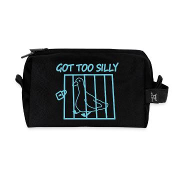 Bird in cage with the text Got Too Silly - Recycled Toiletry Zip Bag - black - Front