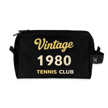 Vintage 1980's Tennis Club Retro Birthday Gift - Recycled Toiletry Zip Bag - black - Front