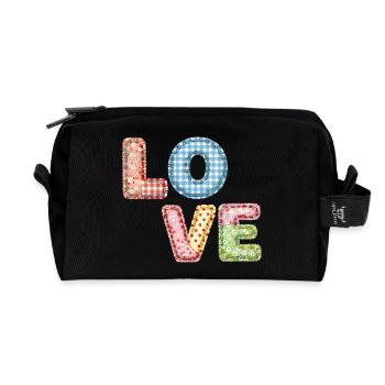 Love Patchwork Design Bunte Stoffflicken - Recycelte Kulturtasche - Schwarz - Vorne