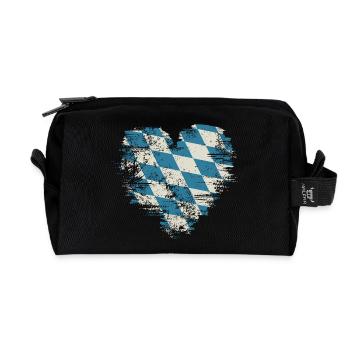 Cœur rétro Bavière avec motif de losanges bleu-blanc - Trousse de toilette en tissu recyclé - noir - Devant