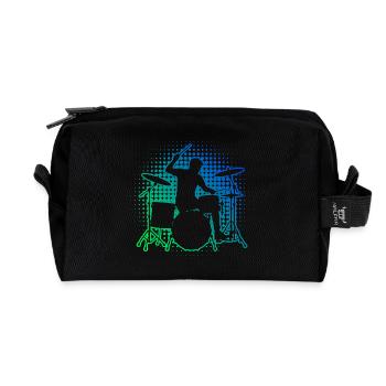 Idée cadeau pour le batteur avec des jeux de batterie - Trousse de toilette en tissu recyclé - noir - Devant