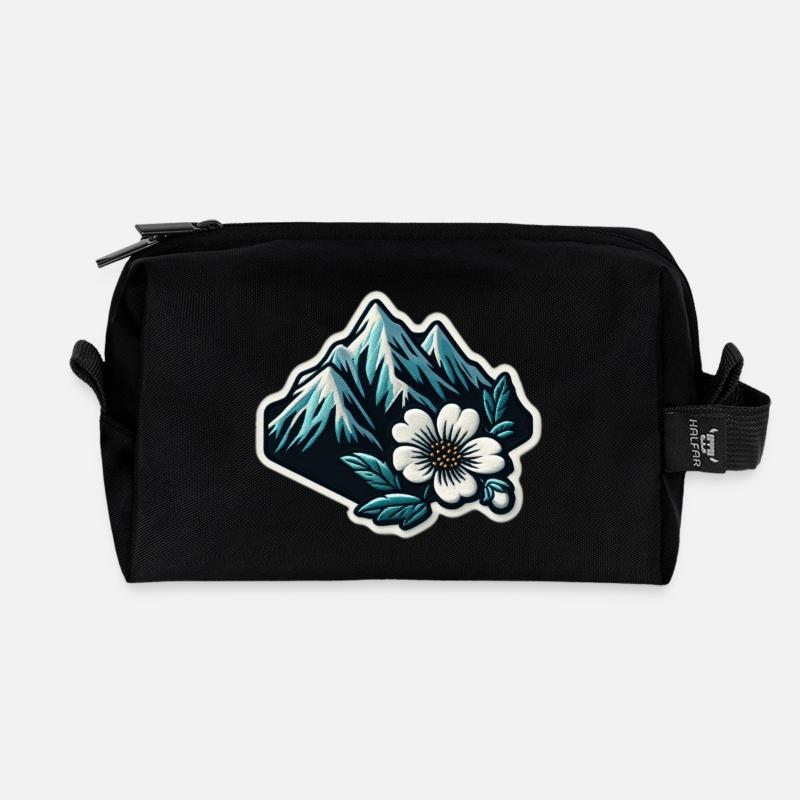 Bergblüte Patchmotiv - Recycelte Kulturtasche - Schwarz