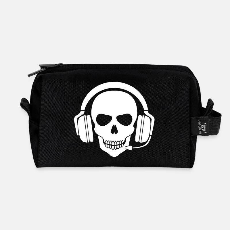 Gamer Totenkopf mit Headset (Weiß) - Recycelte Kulturtasche - Schwarz