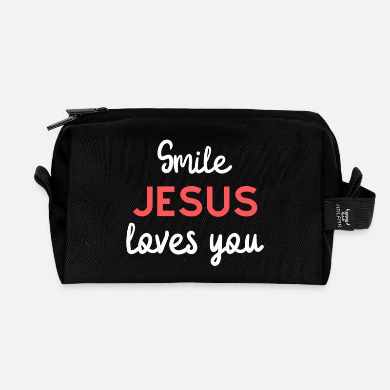 Jesus liebt dich Lächel Typo - Recycelte Kulturtasche - Schwarz