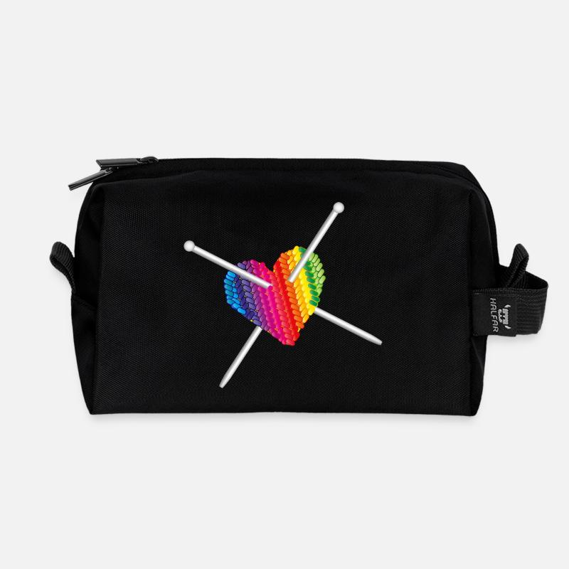 Mit Liebe gestrickt - Stricknadel mit Strick Herz - Recycelte Kulturtasche - Schwarz