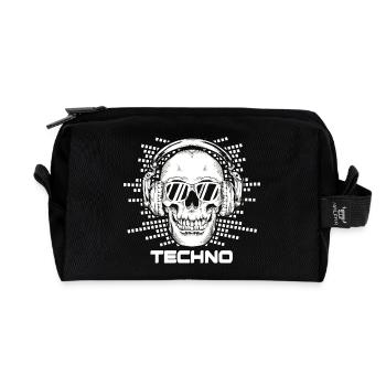 Techno Musik Minimal Schädel Brille - Recycelte Kulturtasche - Schwarz - Vorne
