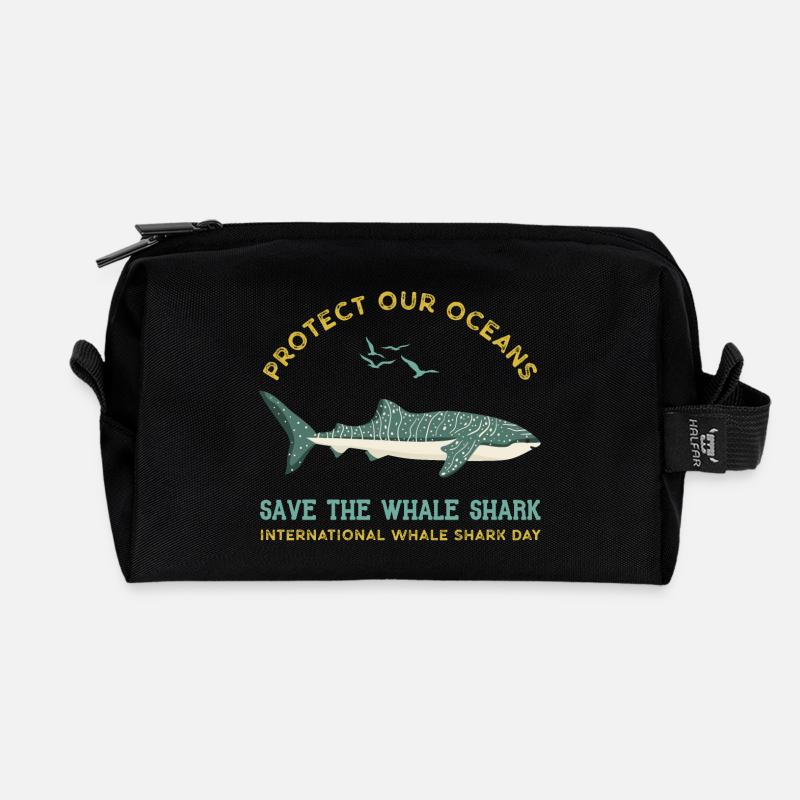 Save The Whale Sharks - Protect Our Oceans - Recycled Toiletry Zip Bag - black