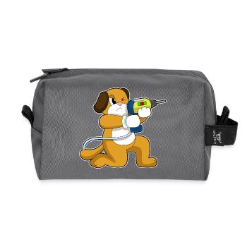 Hund Handwerker Bohrmaschine Handwerk - Recycelte Kulturtasche - Anthrazit - Vorne