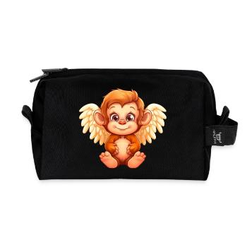 Cute Monkey Angel - Animal Fantasy Design - Recycled Toiletry Zip Bag - black - Front