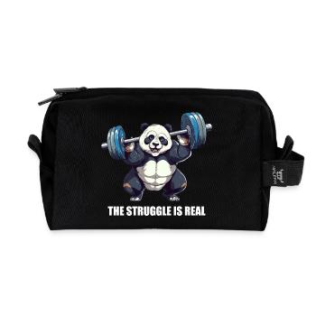 Panda Hantel Workout the struggle is real - Recycelte Kulturtasche - Schwarz - Vorne