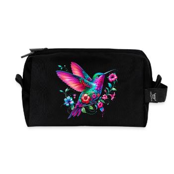 Colibri décoré de fleurs - Trousse de toilette en tissu recyclé - noir - Devant