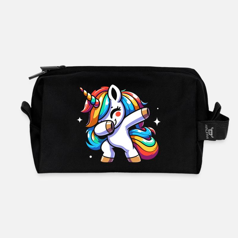 Dabbing Einhorn – Farbenfrohes, Lustiges Design - Recycelte Kulturtasche - Schwarz